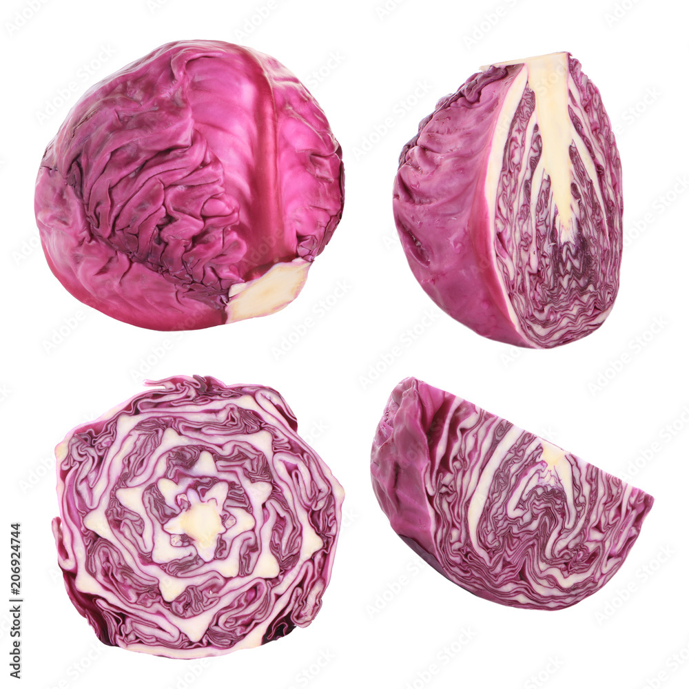 Fototapeta premium set of violet cabbage isolated