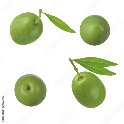 set of green olives isolated