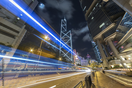Photography traffic in midtown of Hong Kong city at night