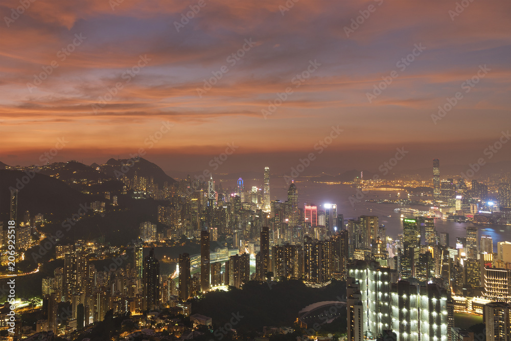 Sunset over Hong Kong City