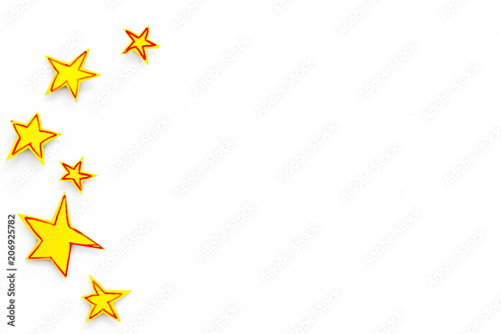 Stars frame. Drawn stars on white background top view space for text Stars frame. Drawn stars on white background top view space for text