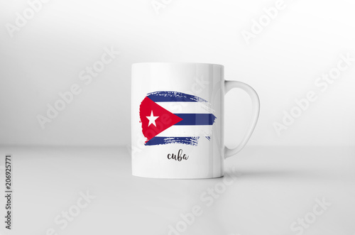 Photography Cuba flag souvenir mug on white background. 3D rendering.