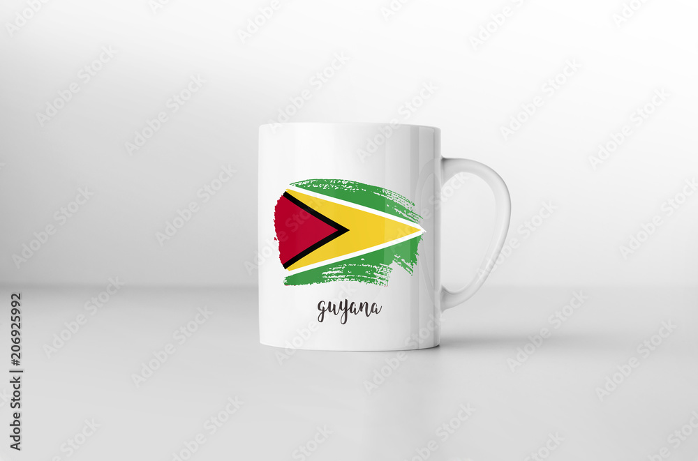 Guyana flag souvenir mug on white background. 3D rendering. Guyana flag souvenir mug on white background. 3D rendering.