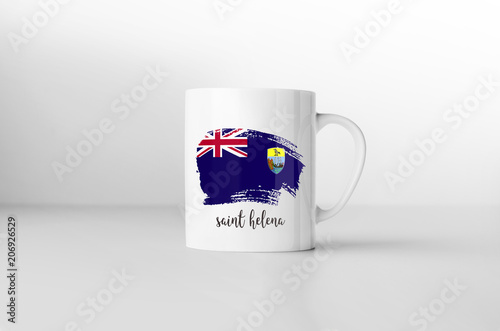 Saint Helena flag souvenir mug on white background. 3D rendering