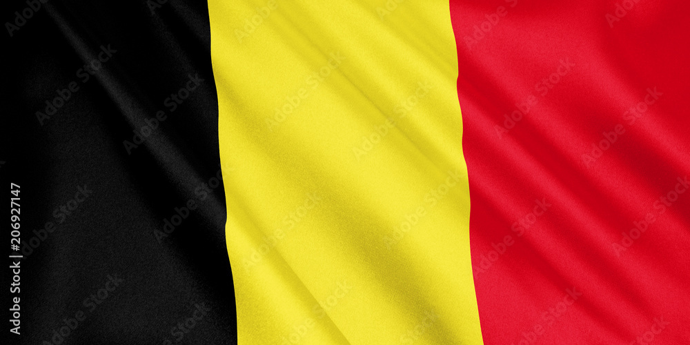 Belgium flag waving with the wind, wide format, 3D illustration. 3D rendering. Belgium flag waving with the wind, wide format, 3D illustration. 3D rendering.