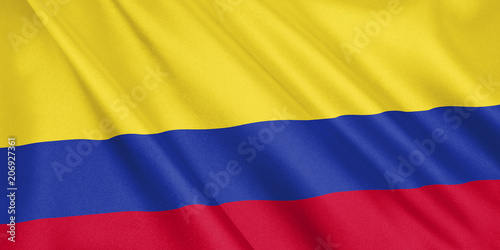 Colombia flag waving with the wind  wide format  3D illustration. 3D rendering.