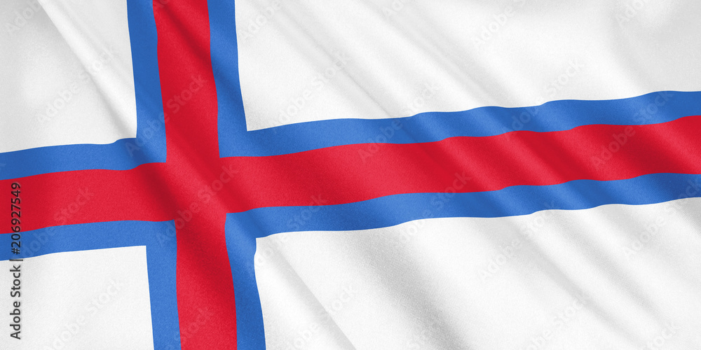 Fototapeta premium Faroe Islands flag waving with the wind, wide format, 3D illustration. 3D rendering.
