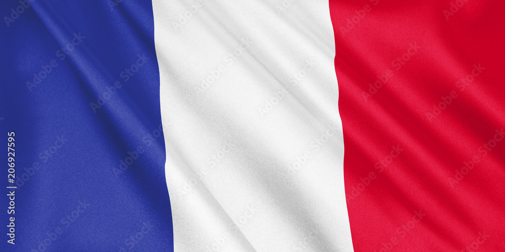France flag waving with the wind, wide format, 3D illustration. 3D rendering. France flag waving with the wind, wide format, 3D illustration. 3D rendering.