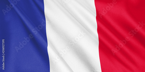France flag waving with the wind, wide format, 3D illustration. 3D rendering.