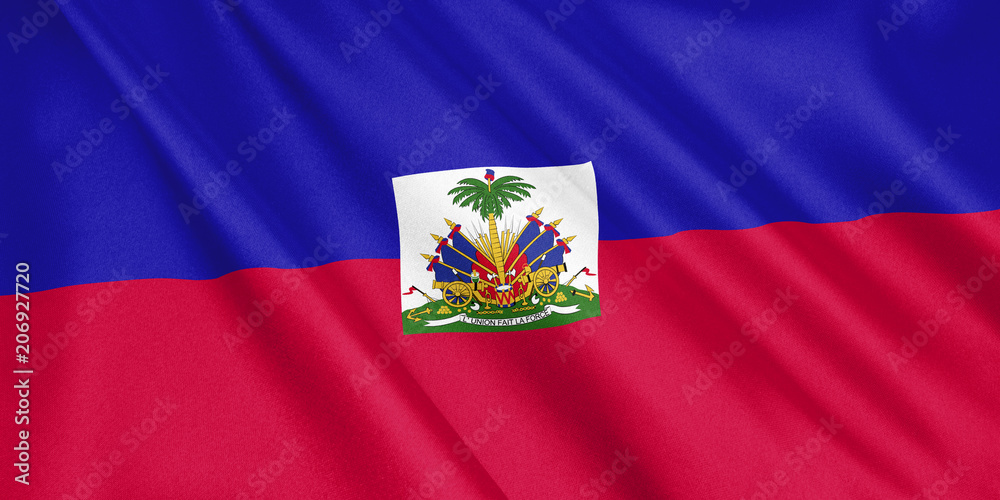 Haiti flag waving with the wind, wide format, 3D illustration. 3D rendering. Haiti flag waving with the wind, wide format, 3D illustration. 3D rendering.