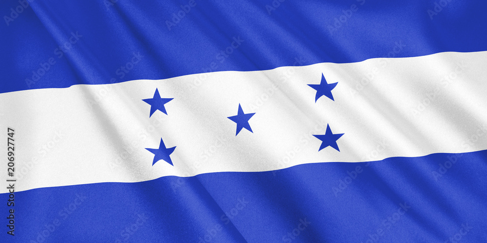 Honduras flag waving with the wind, wide format, 3D illustration. 3D rendering. Honduras flag waving with the wind, wide format, 3D illustration. 3D rendering.