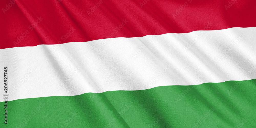 Hungary flag waving with the wind, wide format, 3D illustration. 3D rendering.