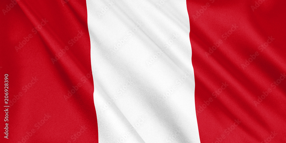 Peru flag waving with the wind, wide format, 3D illustration. 3D rendering. Peru flag waving with the wind, wide format, 3D illustration. 3D rendering.