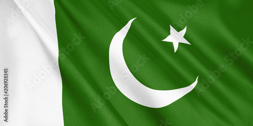 Pakistan flag waving with the wind, wide format, 3D illustration. 3D rendering.