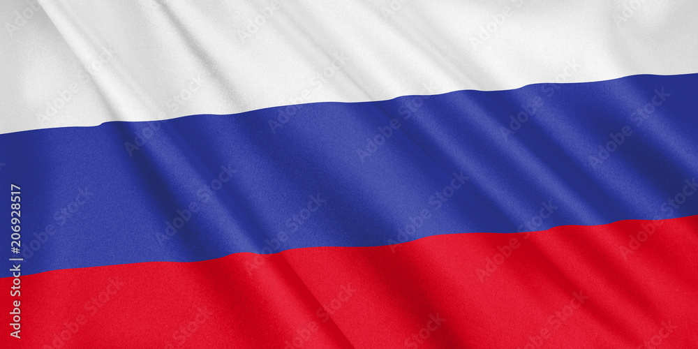 Russia flag waving with the wind, wide format, 3D illustration. 3D rendering. Russia flag waving with the wind, wide format, 3D illustration. 3D rendering.