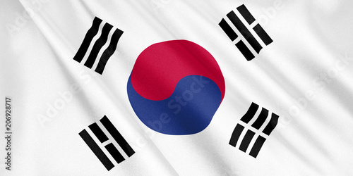 South Korea flag waving with the wind, wide format, 3D illustration. 3D rendering.