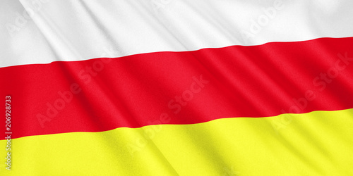 South Ossetia flag waving with the wind, wide format, 3D illustration. 3D rendering. photo