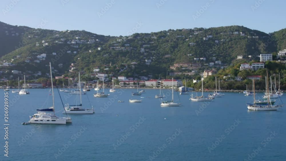 Moored sailing ships in the port of St. Thomas Moored sailing ships in the port of St. Thomas