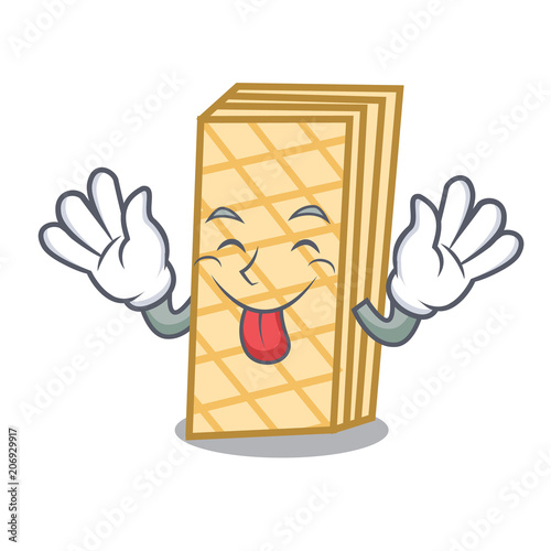 Tongue out waffle mascot cartoon style