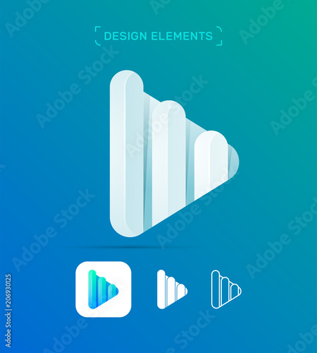Music Play button logo template. Material design, origami flat, line style. Application icon