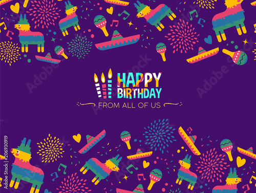 Happy birthday mexican party card design