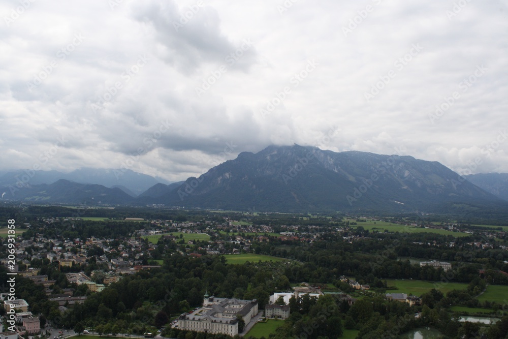 austrian mountains under cloudy skies