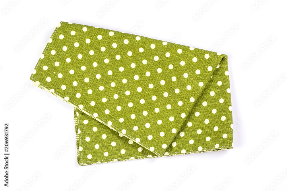 green polka dot checkered napkin table clothes on white background. green polka dot checkered napkin table clothes on white background.