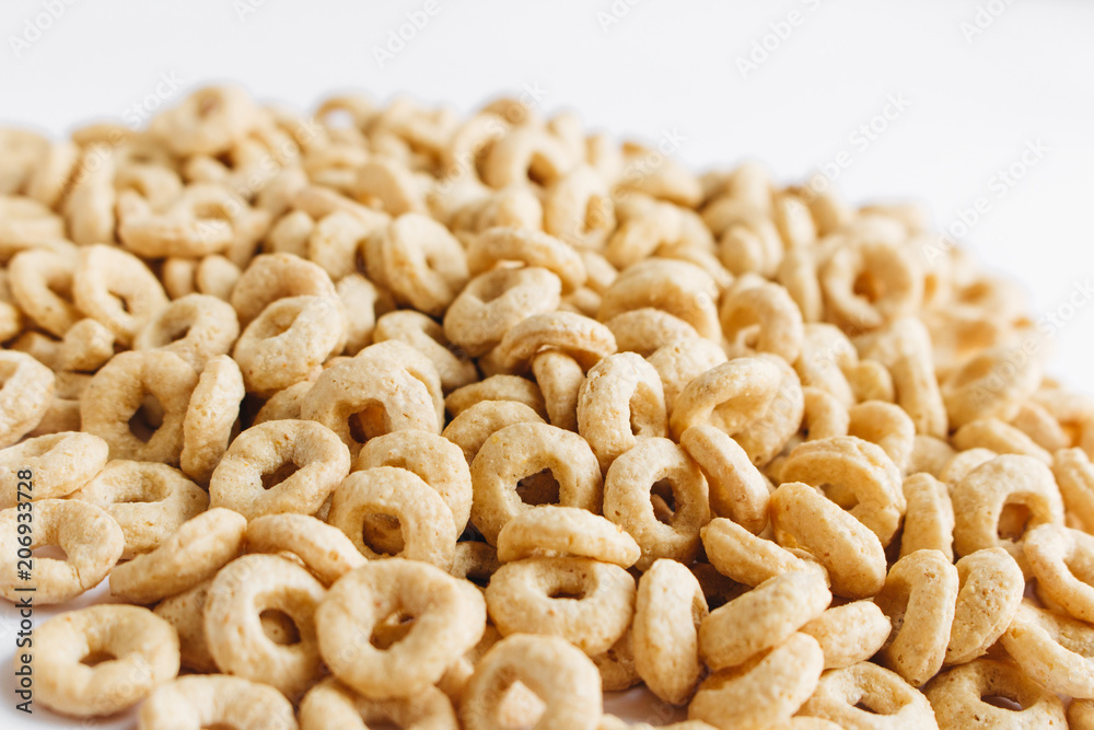 Pile of crispy cracknels isolated on white background