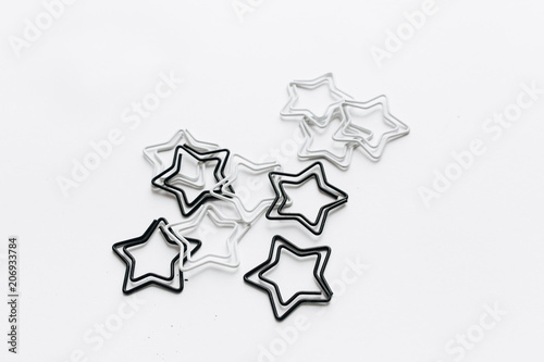Black and white stars decorations on white background