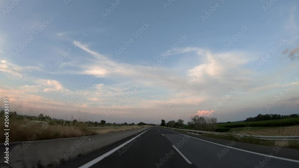 Driving on the Highway, Front View, Afternoon Driving on the Highway, Front View, Afternoon