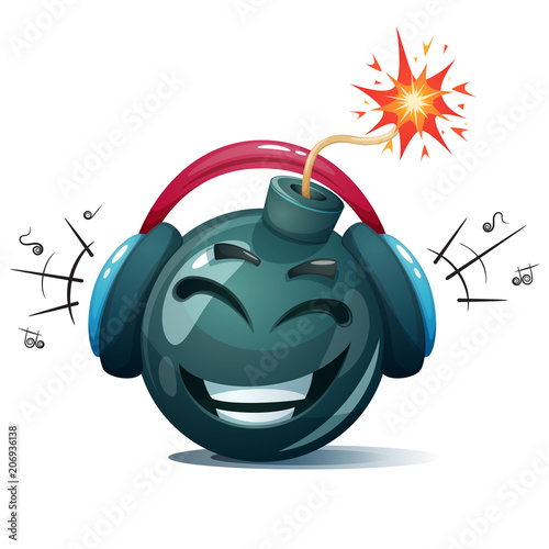 Cartoon bomb, fuse, wick, spark icon Music smiley Vector eps 10