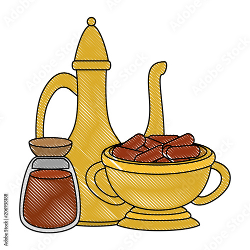 ramadan kareem ceremonial set accessories vector illustration design