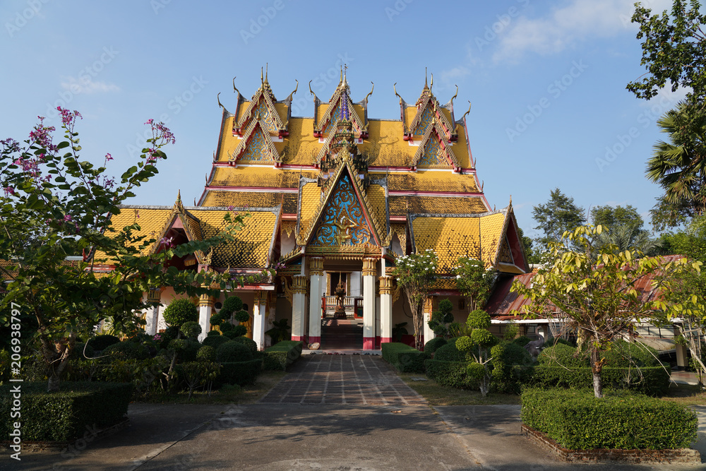 View of  Thai Temple Wat Wang Wiwekaram at Sangkhlaburi district, Kanchanaburi province, Thailand