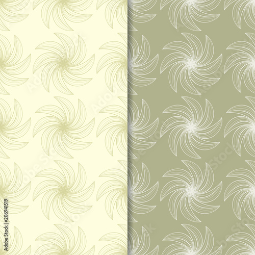 Olive green floral ornamental backgrounds. Set of seamless patterns