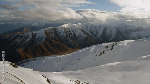 Drone shot of skiers on Cardona mountain Queenstown photo