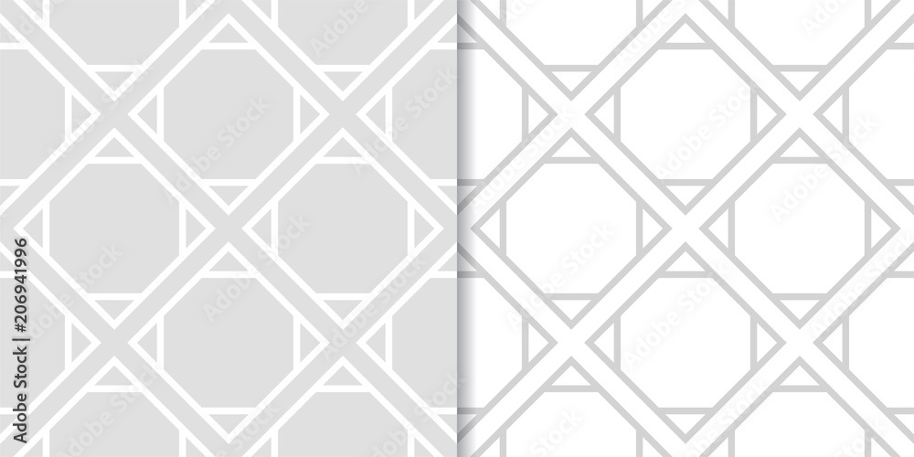 Set of geometric ornaments. Light gray seamless patterns Set of geometric ornaments. Light gray seamless patterns
