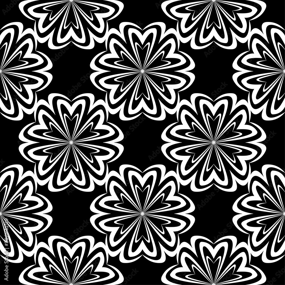 White floral seamless pattern on black background