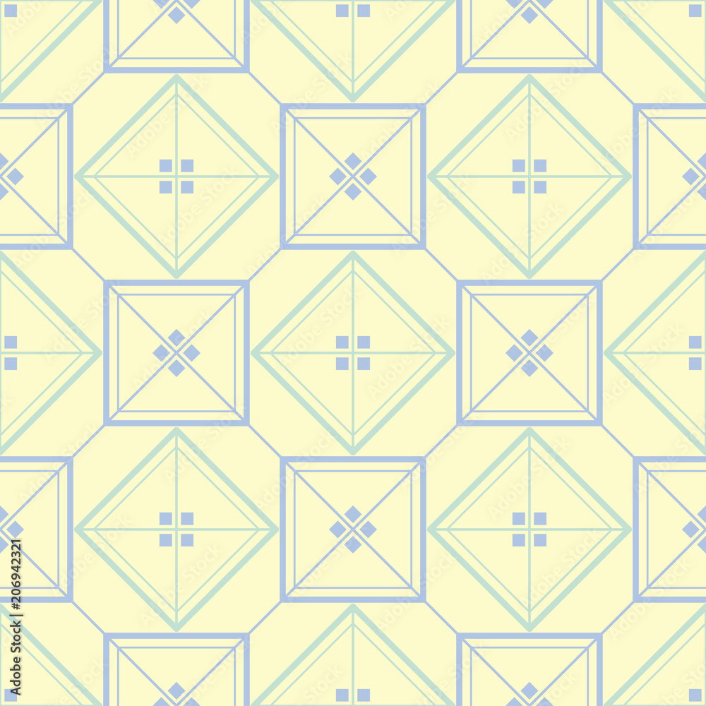 Geometric beige seamless pattern with green and blue design Geometric beige seamless pattern with green and blue design