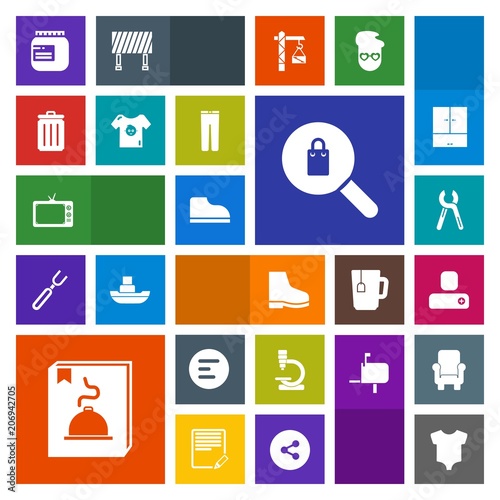 Modern, simple, colorful vector icon set with footwear, screen, person, clothing, trousers, tool, child, social, female, can, human, tv, kid, style, fashion, sign, biology, reparation, recycling icons