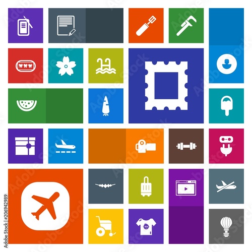 Modern, simple, colorful vector icon set with technology, suzuri, parachuting, border, photo, tool, photographer, electricity, sakura, jump, dental, health, extreme, icecream, cherry, luggage icons