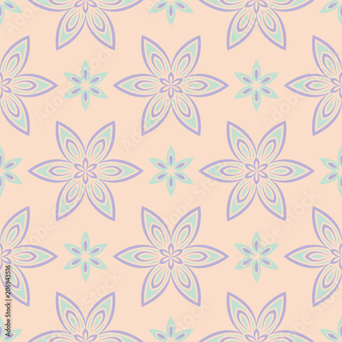 Seamless floral pattern. Beige violet and blue background
