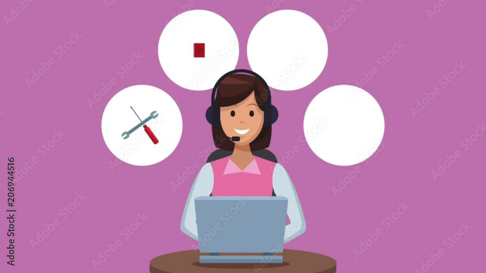 Call center agent with laptop and headset High Definition colorful animation scenes Call center agent with laptop and headset High Definition colorful animation scenes