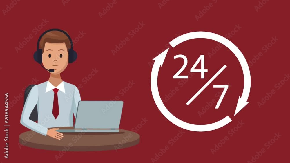 Call center agent with laptop and headset High Definition colorful animation scenes Call center agent with laptop and headset High Definition colorful animation scenes