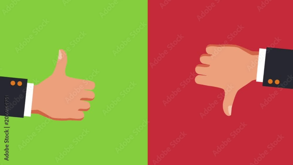 Thumb up and thumb down over green and red background High Definition colorful animation scenes Thumb up and thumb down over green and red background High Definition colorful animation scenes