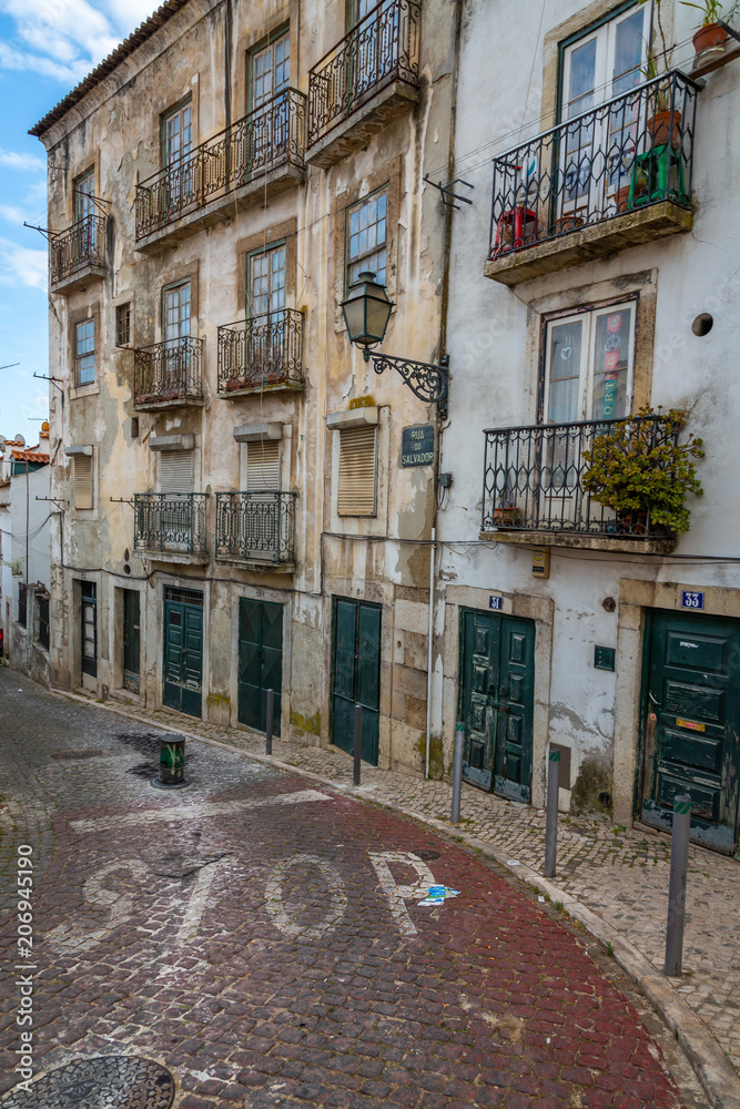 Street of Lisbon, Portugal cityscape at the Alfama District.