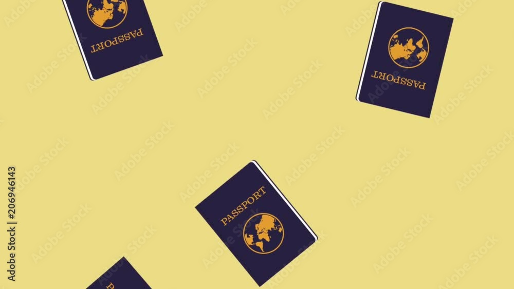 Passport falling down over yellow background High Definition colorful animation scenes Passport falling down over yellow background High Definition colorful animation scenes
