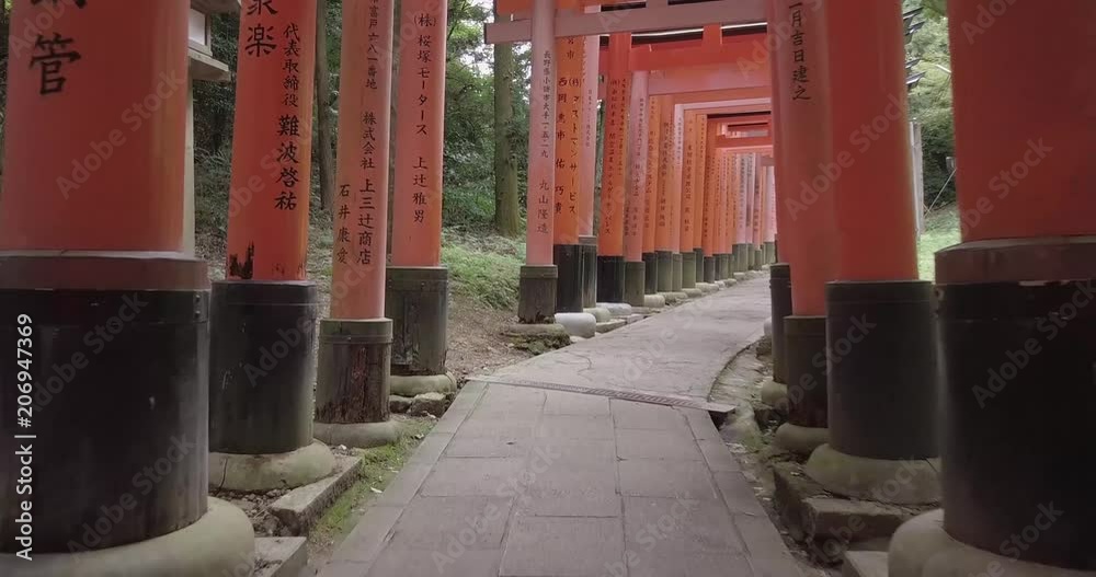 Walking through fushimi inari shrine in kyoto japan, ungraded color, showing red torii gate tunnel. Walking through fushimi inari shrine in kyoto japan, ungraded color, showing red torii gate tunnel.