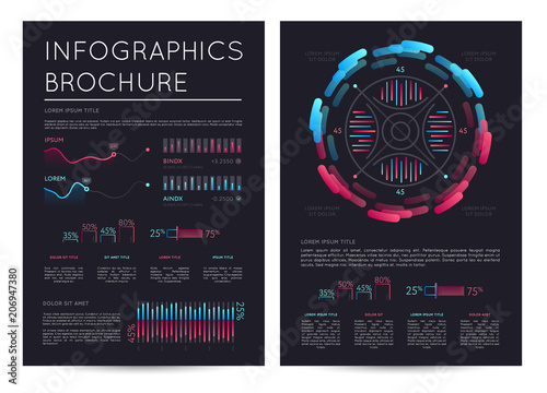 Business infographics brochure with various charts. Abstract data visualization, marketing diagram, financial graph, stock index cartogram vector illustration. Corporate business presentation template