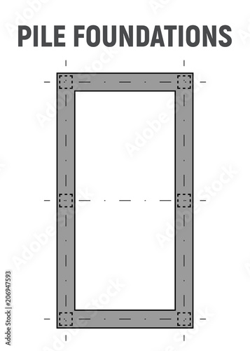 Blueprint image pile foundation. Concrete construction. Vector illustration