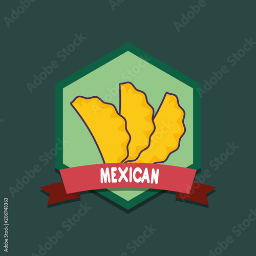 mexican food emblem with empanadas over green background, colorful design. vector illustration